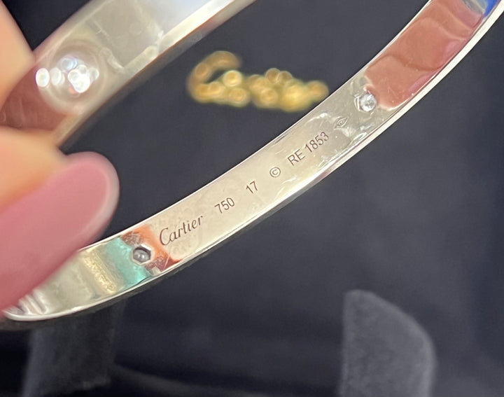 CARTIER 4 DIAMOND 18K WHITE GOLD LOVE BRACELET
