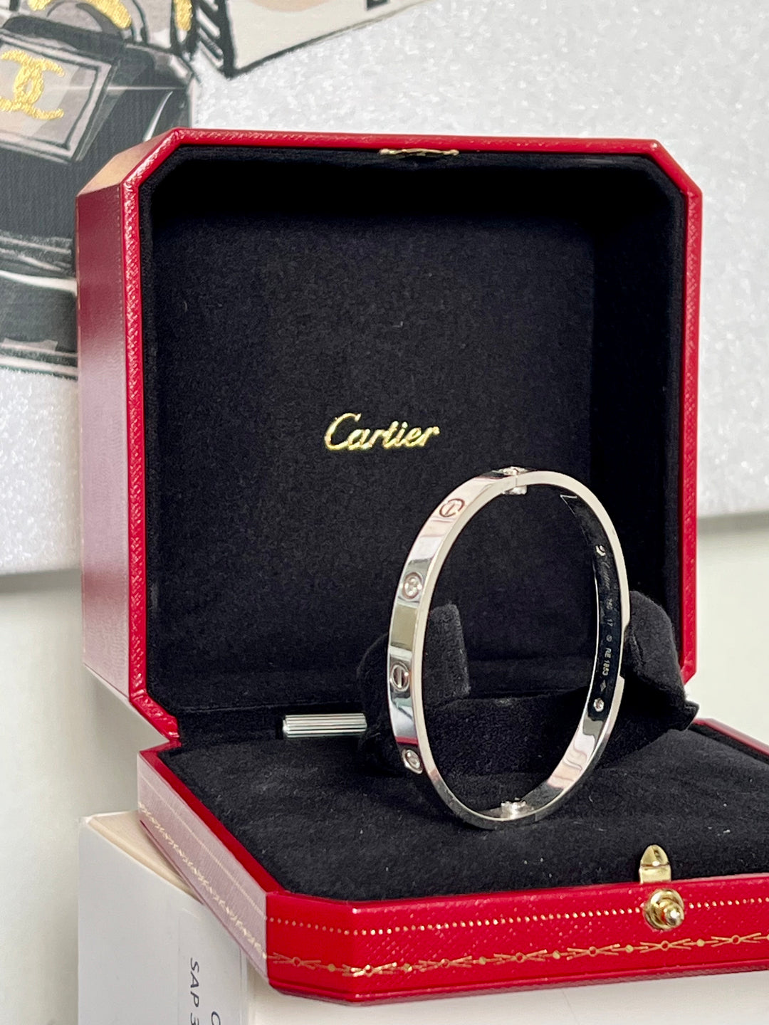 CARTIER 4 DIAMOND 18K WHITE GOLD LOVE BRACELET