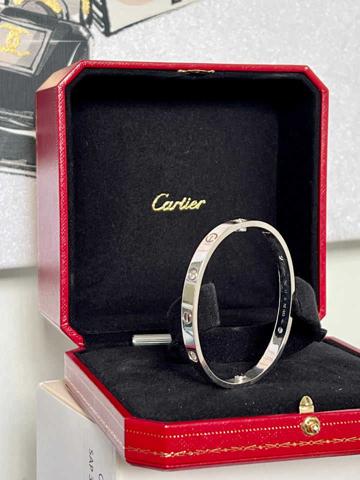 CARTIER 4 DIAMOND 18K WHITE GOLD LOVE BRACELET