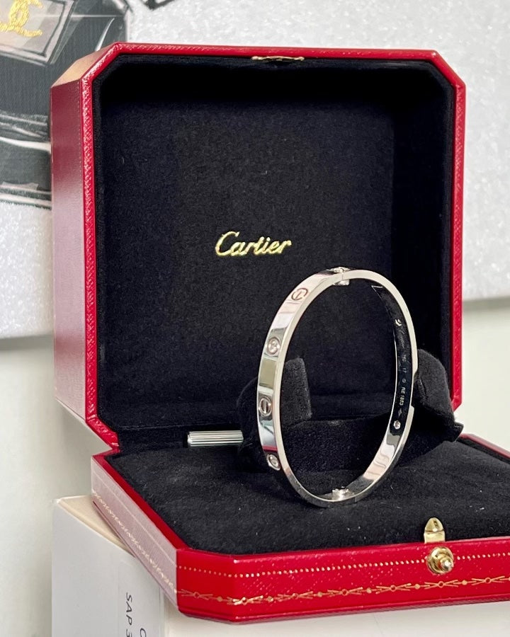 CARTIER 4 DIAMOND 18K WHITE GOLD LOVE BRACELET