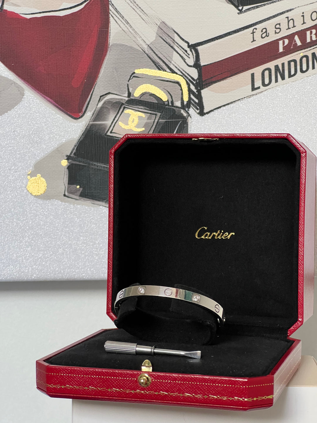 CARTIER 4 DIAMOND 18K WHITE GOLD LOVE BRACELET