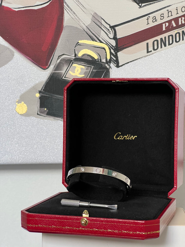 CARTIER 4 DIAMOND 18K WHITE GOLD LOVE BRACELET