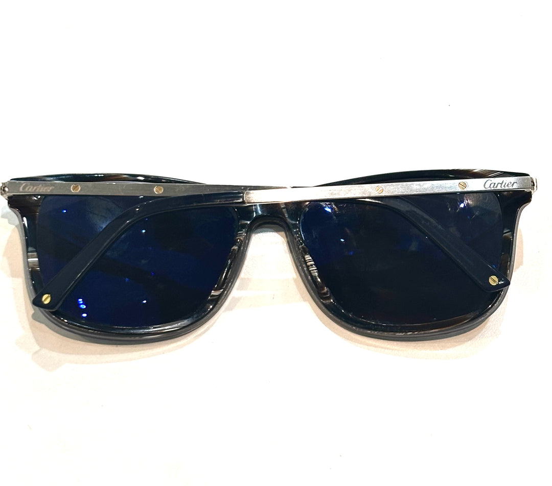 CARTIER SANTOS DE CARTIER ACETATE &amp; PLATINUM SUNGLASSES