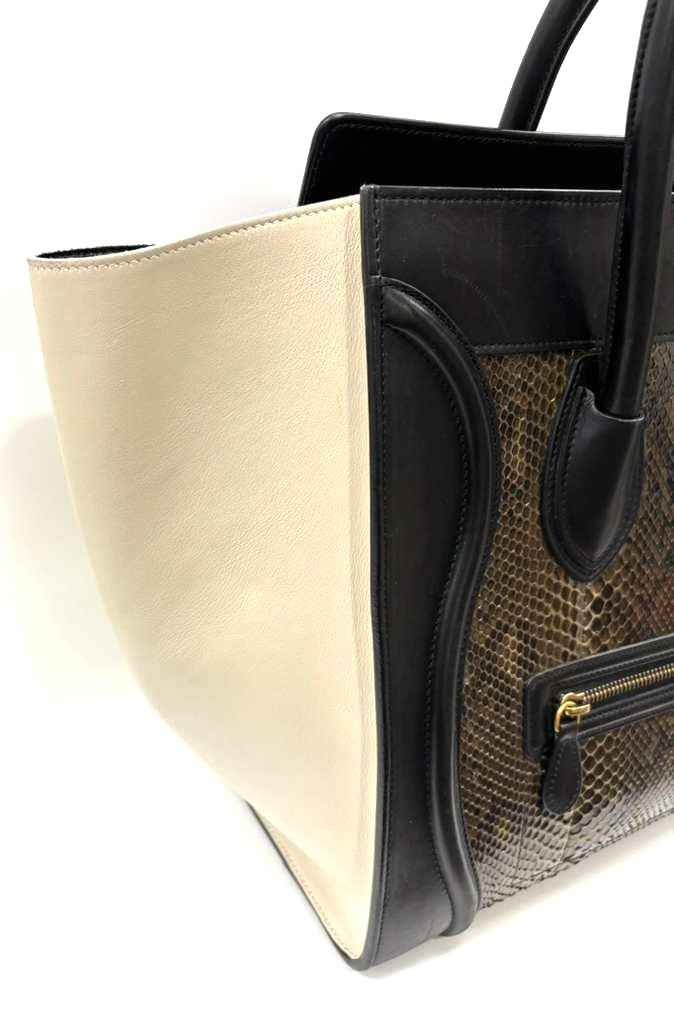 CÉLINE CALFSKIN LEATHER &amp; PYTHON MINI LUGGAGE TOTE BAG