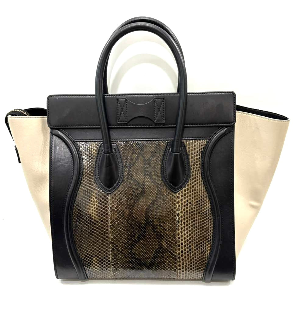 CÉLINE CALFSKIN LEATHER &amp; PYTHON MINI LUGGAGE TOTE BAG