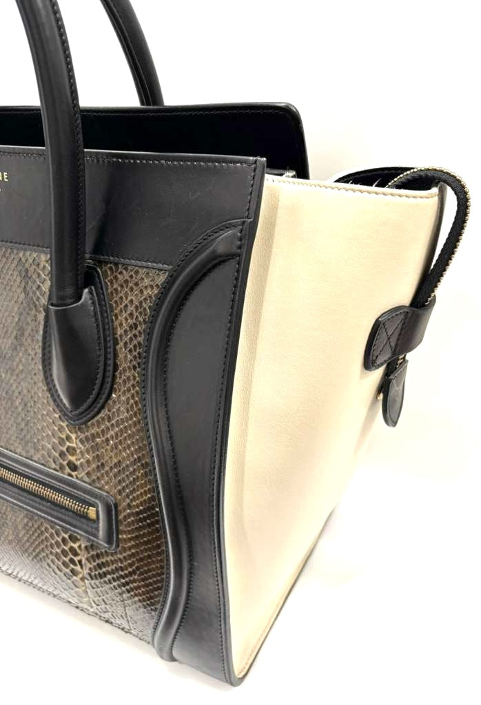 CÉLINE CALFSKIN LEATHER &amp; PYTHON MINI LUGGAGE TOTE BAG