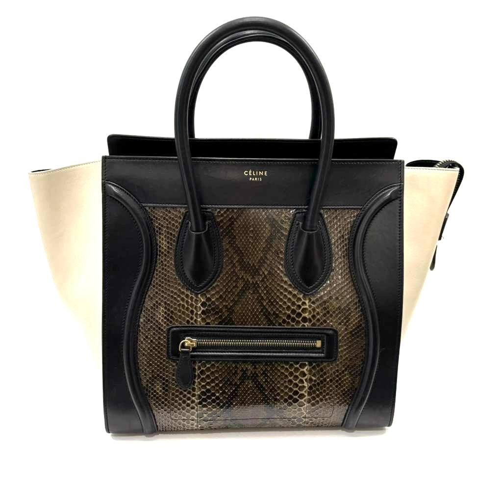 CÉLINE CALFSKIN LEATHER &amp; PYTHON MINI LUGGAGE TOTE BAG