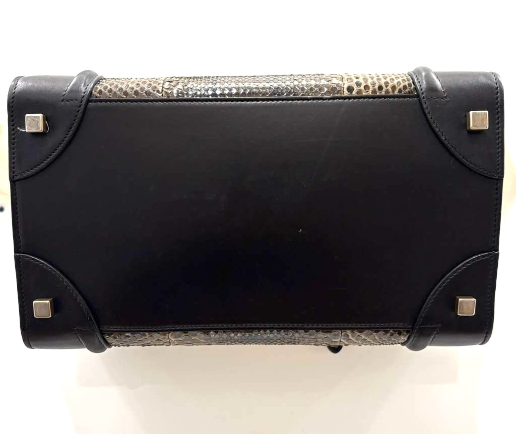 CÉLINE CALFSKIN LEATHER &amp; PYTHON MINI LUGGAGE TOTE BAG