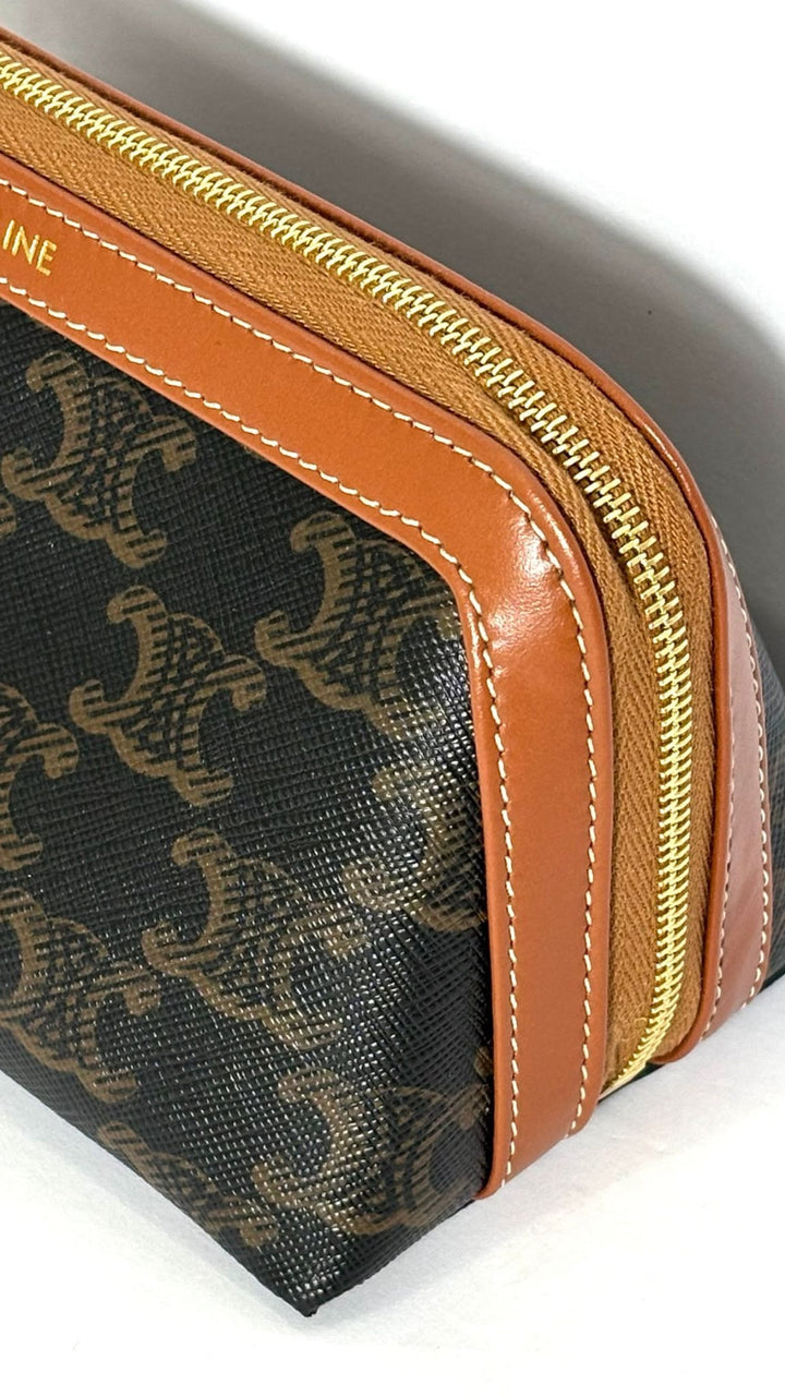 CÉLINE TRIOMPHE CANVAS &amp; CALFSKIN LEATHER SMALL COSMETIC CASE