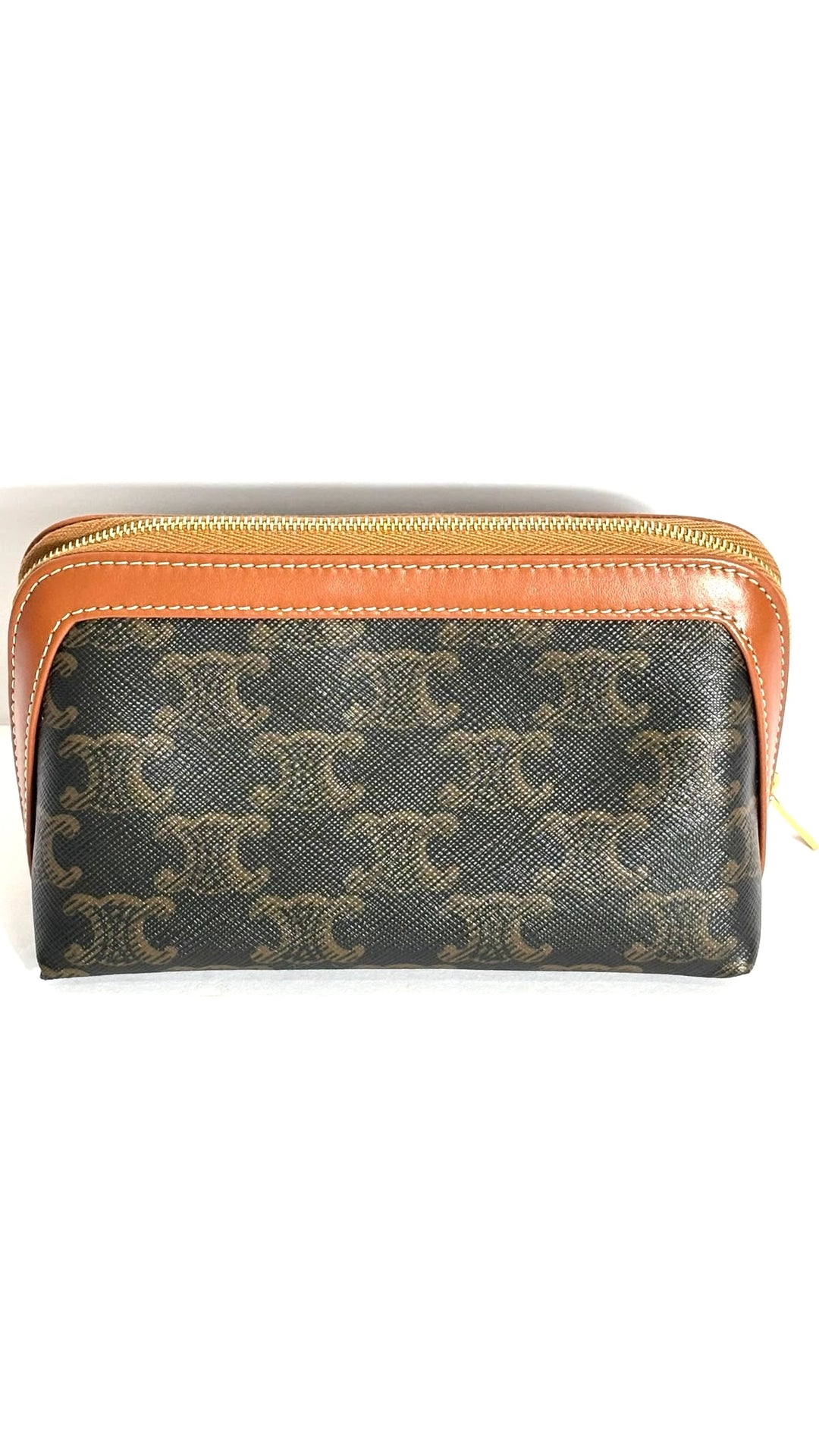 CÉLINE TRIOMPHE CANVAS &amp; CALFSKIN LEATHER SMALL COSMETIC CASE
