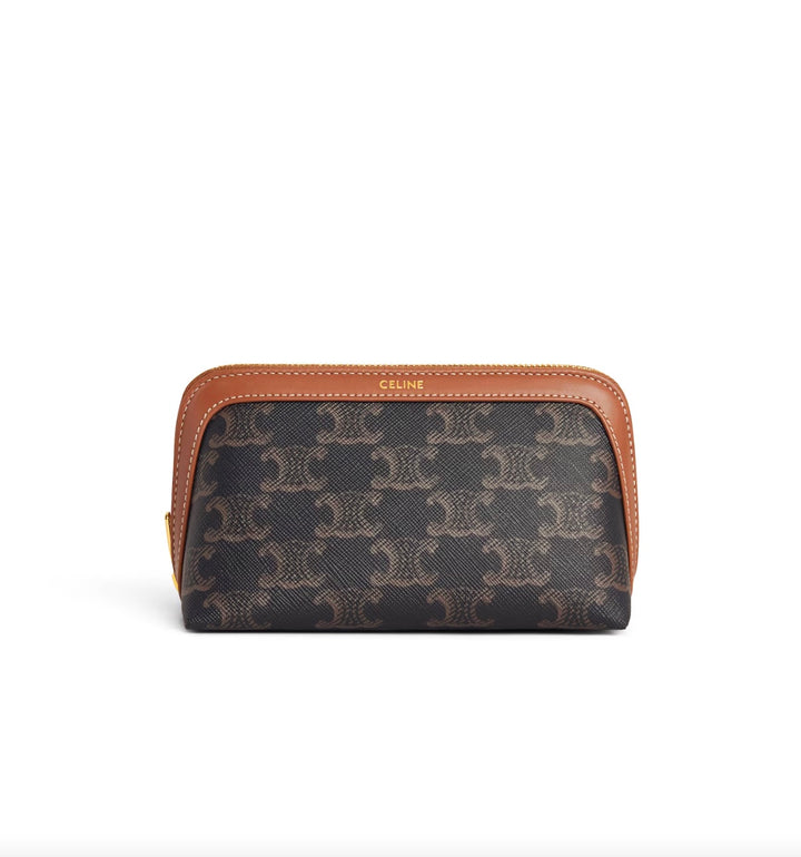 CÉLINE TRIOMPHE CANVAS &amp; CALFSKIN LEATHER SMALL COSMETIC CASE