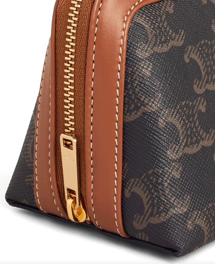 CÉLINE TRIOMPHE CANVAS &amp; CALFSKIN LEATHER SMALL COSMETIC CASE