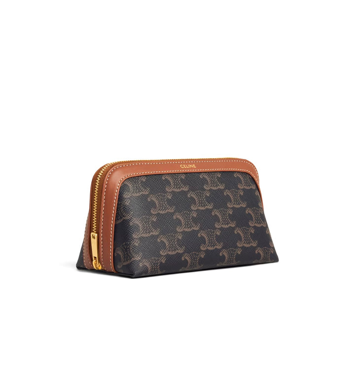 CÉLINE TRIOMPHE CANVAS &amp; CALFSKIN LEATHER SMALL COSMETIC CASE