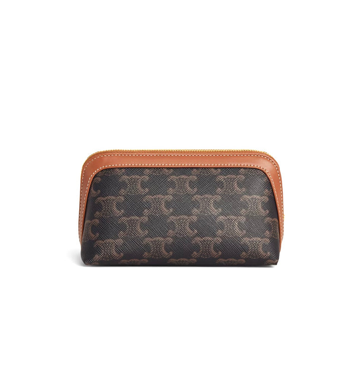 CÉLINE TRIOMPHE CANVAS &amp; CALFSKIN LEATHER SMALL COSMETIC CASE