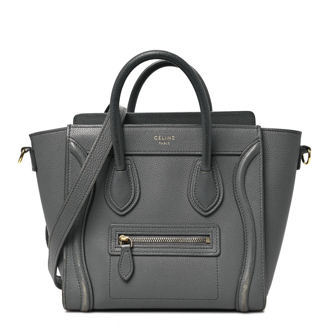 CÉLINE DRUMMED CALFSKIN LEATHER NANO LUGGAGE SHOPPER BAG