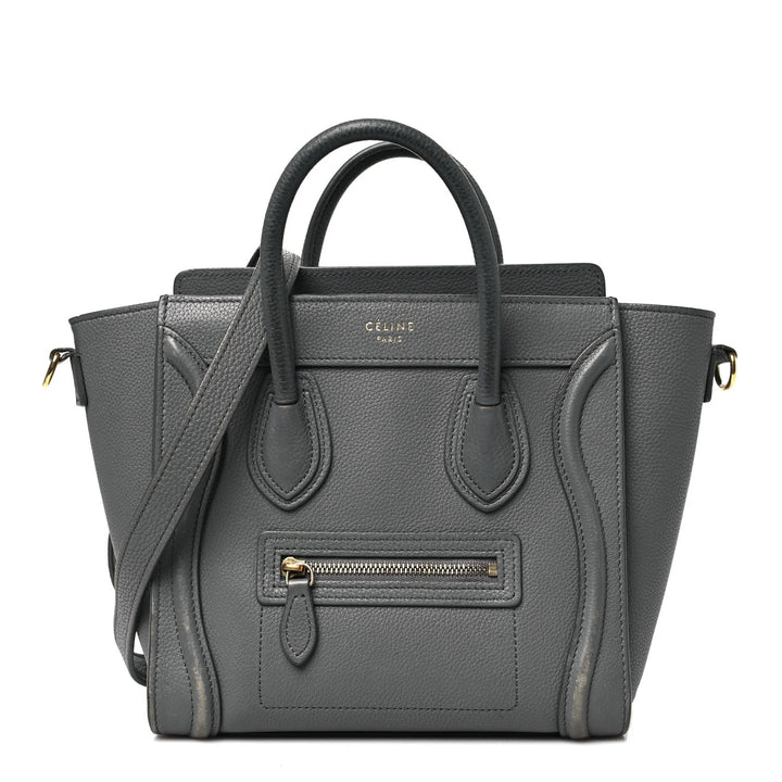 CÉLINE DRUMMED CALFSKIN LEATHER NANO LUGGAGE SHOPPER BAG