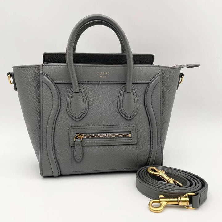 CÉLINE DRUMMED CALFSKIN LEATHER NANO LUGGAGE SHOPPER BAG