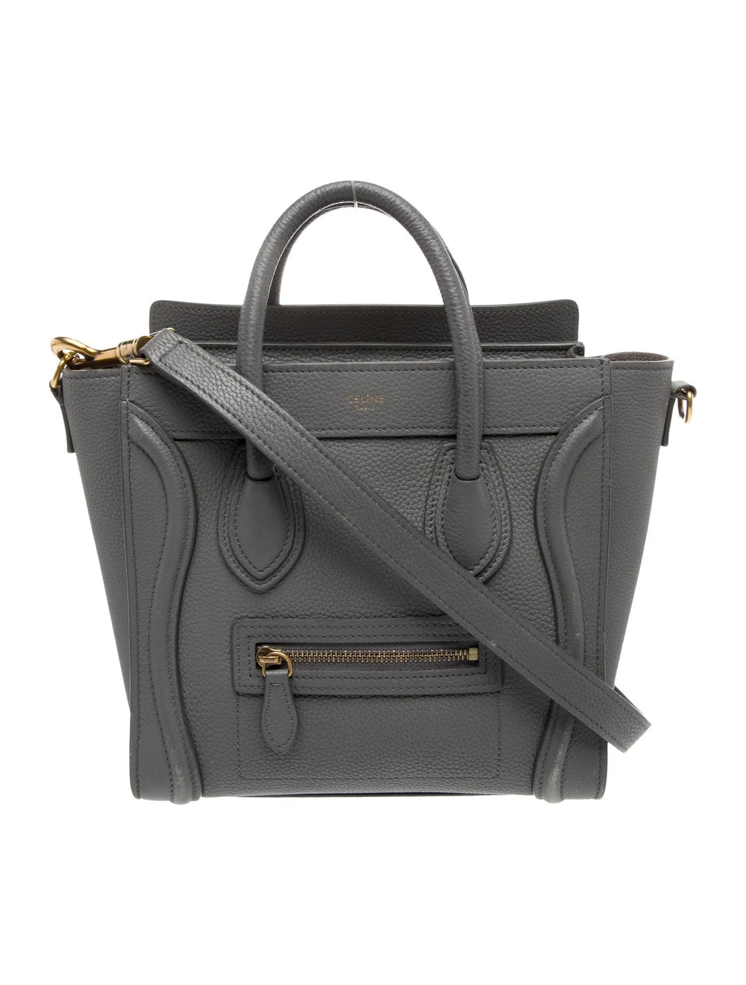 CÉLINE DRUMMED CALFSKIN LEATHER NANO LUGGAGE SHOPPER BAG