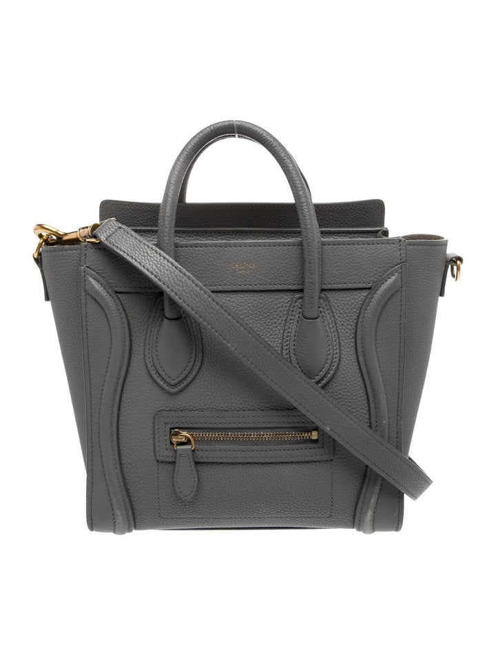 CÉLINE DRUMMED CALFSKIN LEATHER NANO LUGGAGE SHOPPER BAG