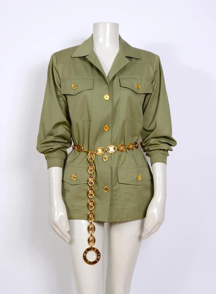 CÉLINE VINTAGE LARGE SIGNED GOLD-TONE LOGO CHAIN LINK BELT