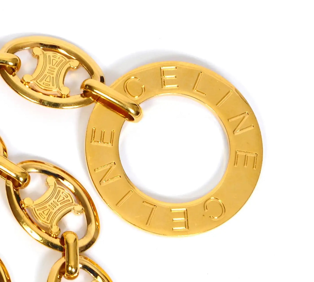 CÉLINE VINTAGE LARGE SIGNED GOLD-TONE LOGO CHAIN LINK BELT  display picture 1