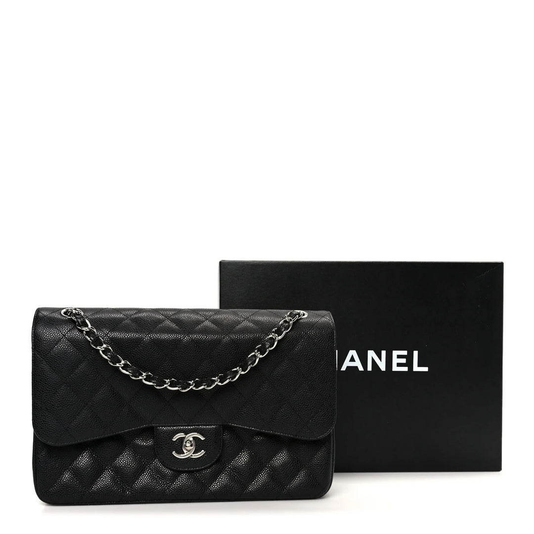 CHANEL CAVIAR QUILTED CLASSIC JUMBO DOUBLE FLAP SHOULDER BAG