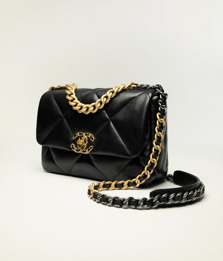 CHANEL LAMBSKIN QUILTED CHANEL 19 FLAP MEDIUM CROSSBODY BAG