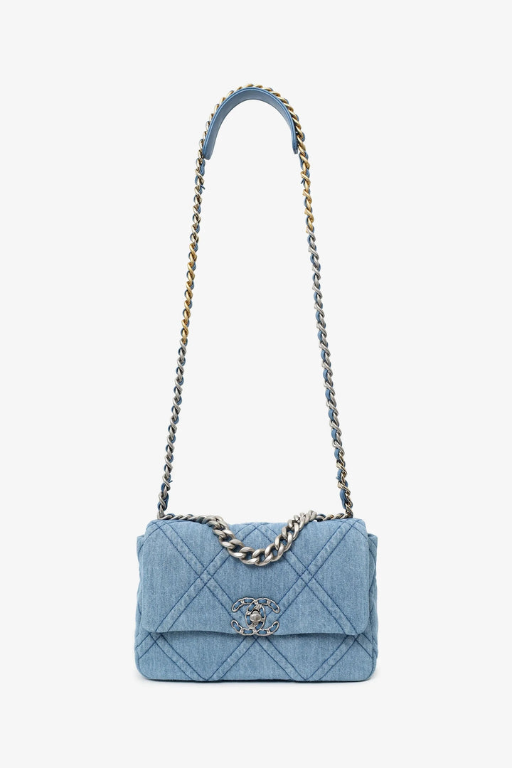 CHANEL 19 QUILTED DENIM MEDIUM FLAP SHOULDER BAG