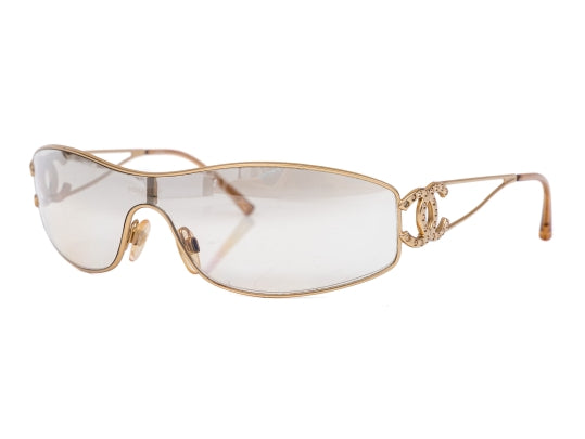 CHANEL CC LOGO CRYSTAL SHIELD SUNGLASSES