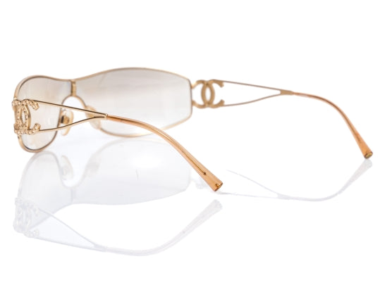 CHANEL CC LOGO CRYSTAL SHIELD SUNGLASSES
