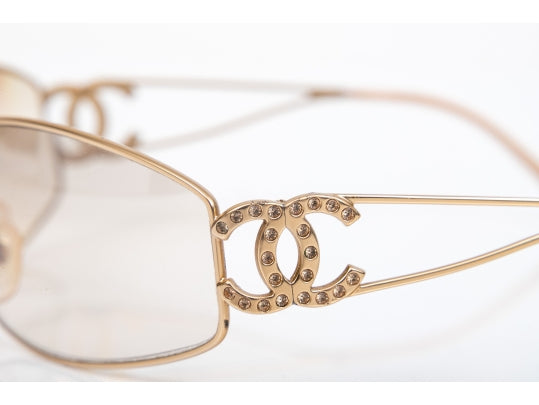 CHANEL CC LOGO CRYSTAL SHIELD SUNGLASSES
