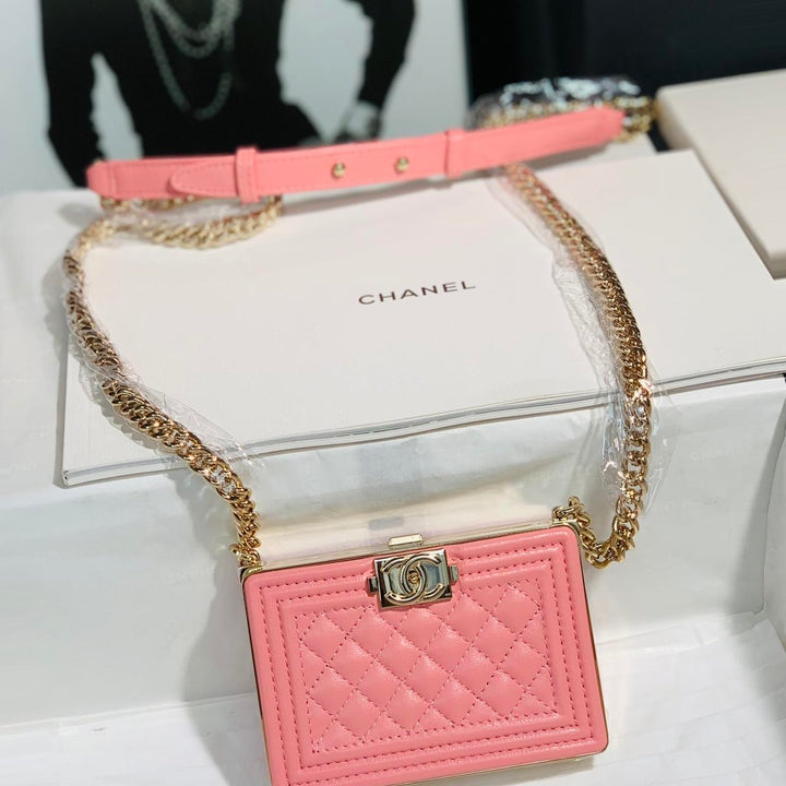 CHANEL BOY MINAUDIÈRE LAMBSKIN LEATHER CLUTCH BAG