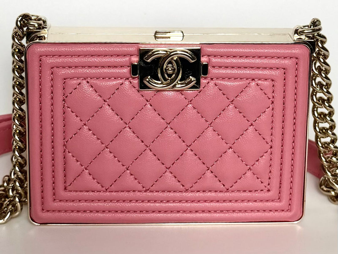 CHANEL BOY MINAUDIÈRE LAMBSKIN LEATHER CLUTCH BAG