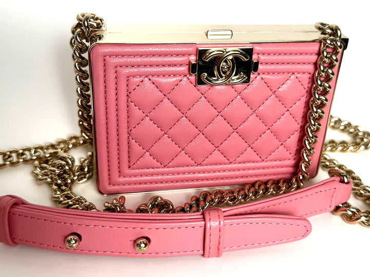 CHANEL BOY MINAUDIÈRE LAMBSKIN LEATHER CLUTCH BAG