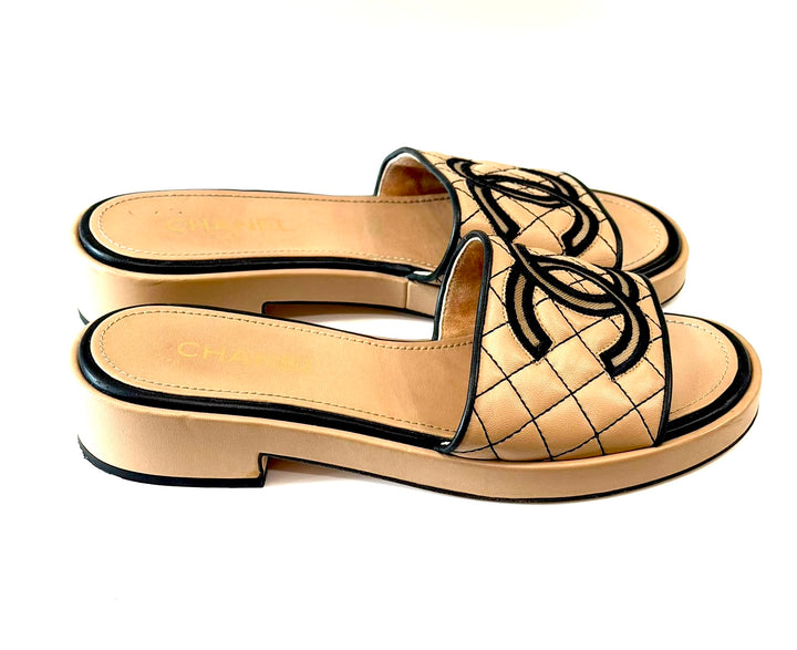 CHANEL CC QUILTED LAMBSKIN LEATHER MULES