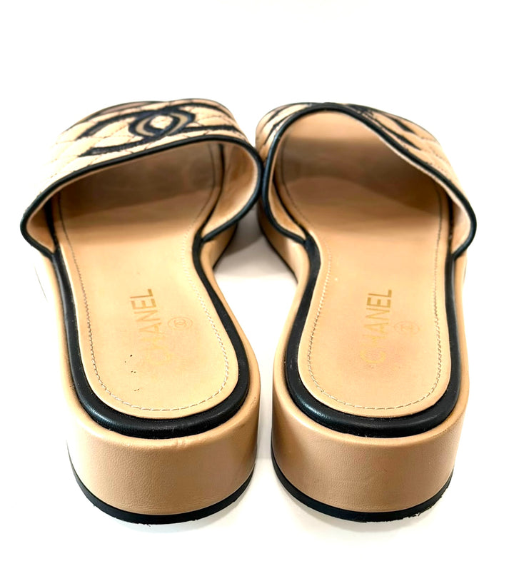 CHANEL CC QUILTED LAMBSKIN LEATHER MULES