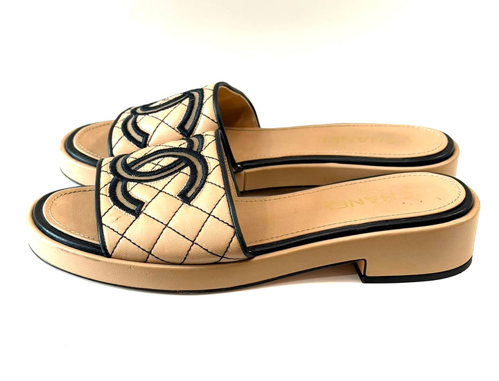 CHANEL CC QUILTED LAMBSKIN LEATHER MULES