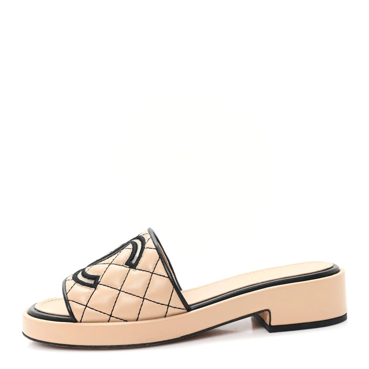 CHANEL CC QUILTED LAMBSKIN LEATHER MULES