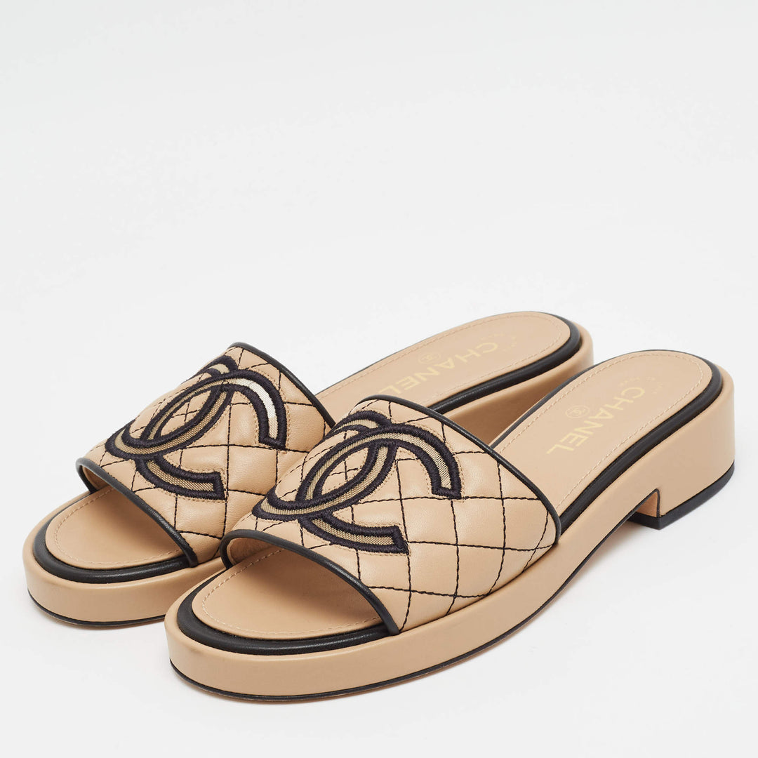 CHANEL CC QUILTED LAMBSKIN LEATHER MULES