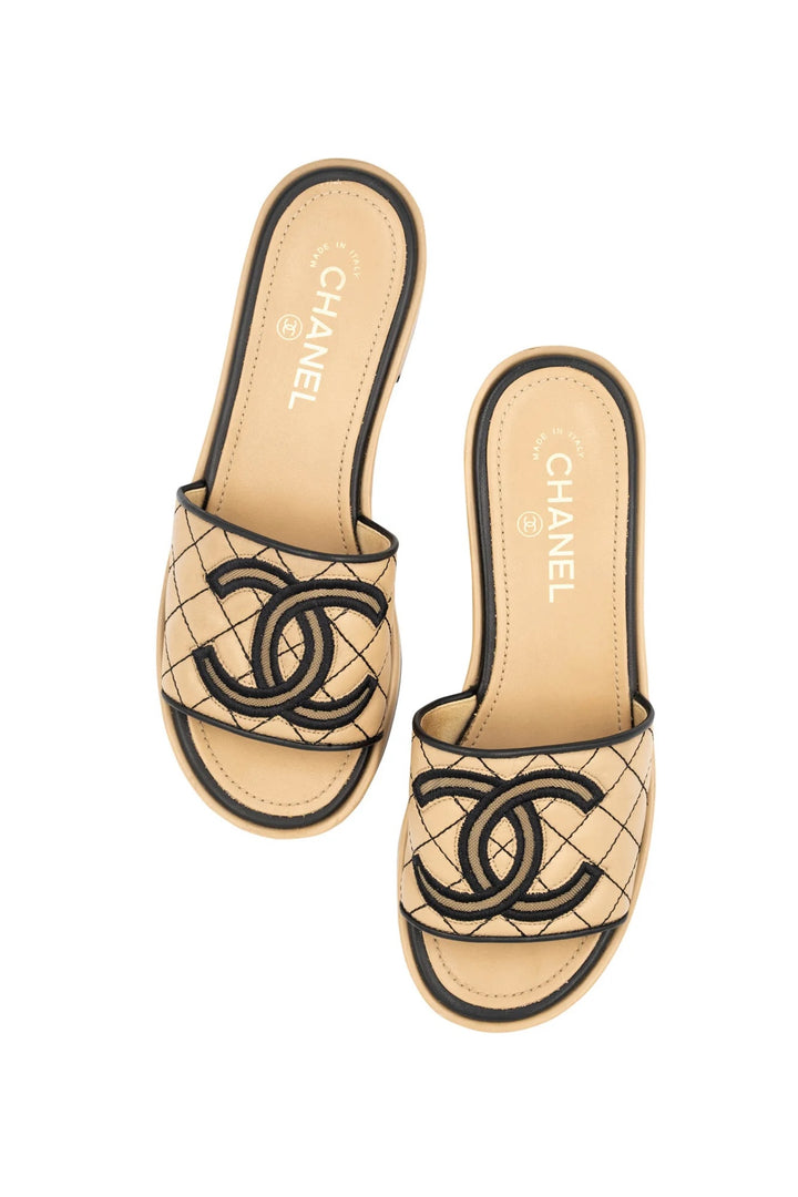 CHANEL CC QUILTED LAMBSKIN LEATHER MULES
