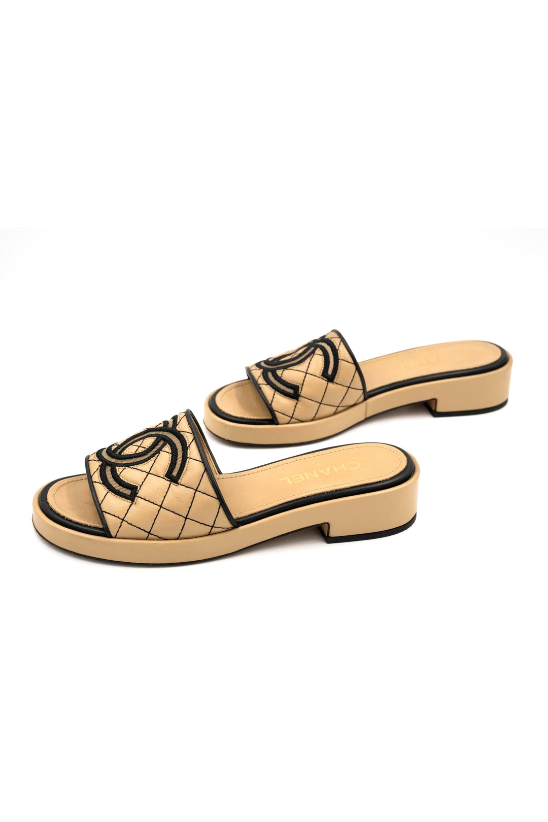 CHANEL CC QUILTED LAMBSKIN LEATHER MULES