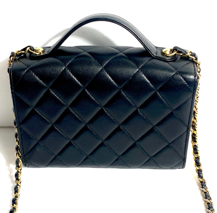 CHANEL CC LAMBSKIN QUILTED  GOLDEN PLATE MINI FLAP BAG