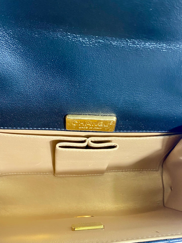 CHANEL CC LAMBSKIN QUILTED  GOLDEN PLATE MINI FLAP BAG