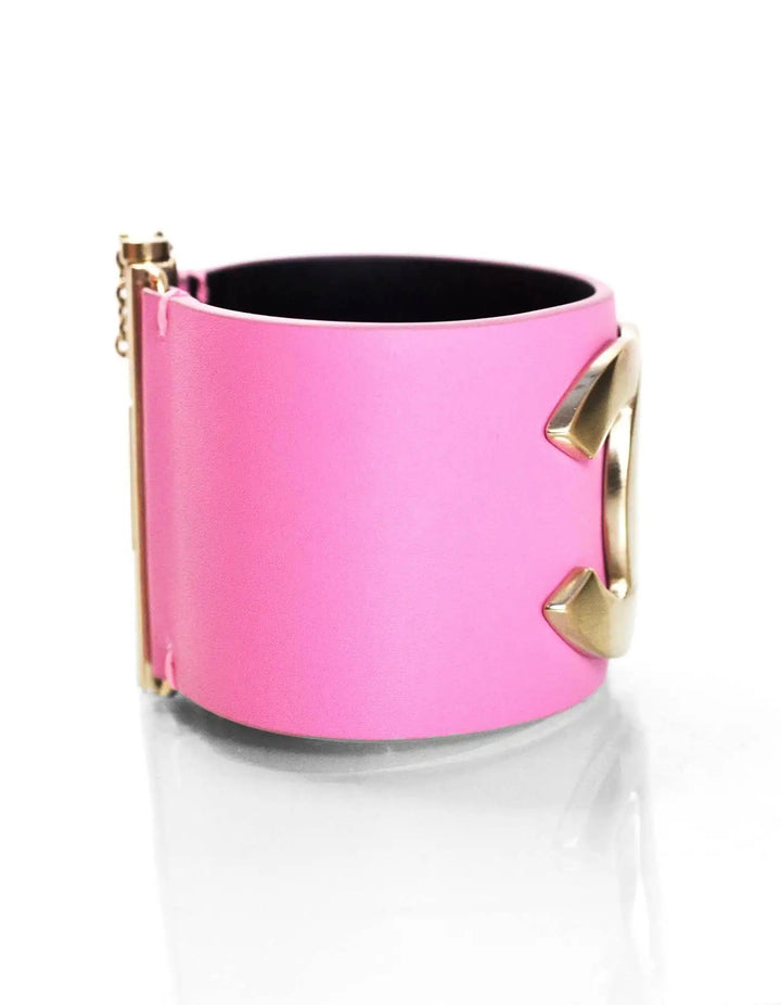 CHANEL CC LEATHER WIDE CUFF BRACELET