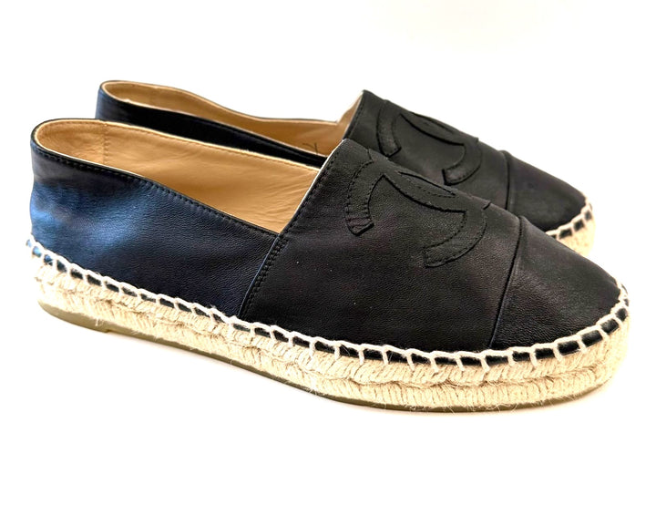 CHANEL CC LOGO LAMBSKIN LEATHER ESPADRILLES