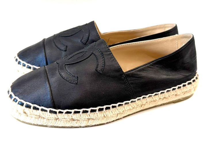 CHANEL CC LOGO LAMBSKIN LEATHER ESPADRILLES