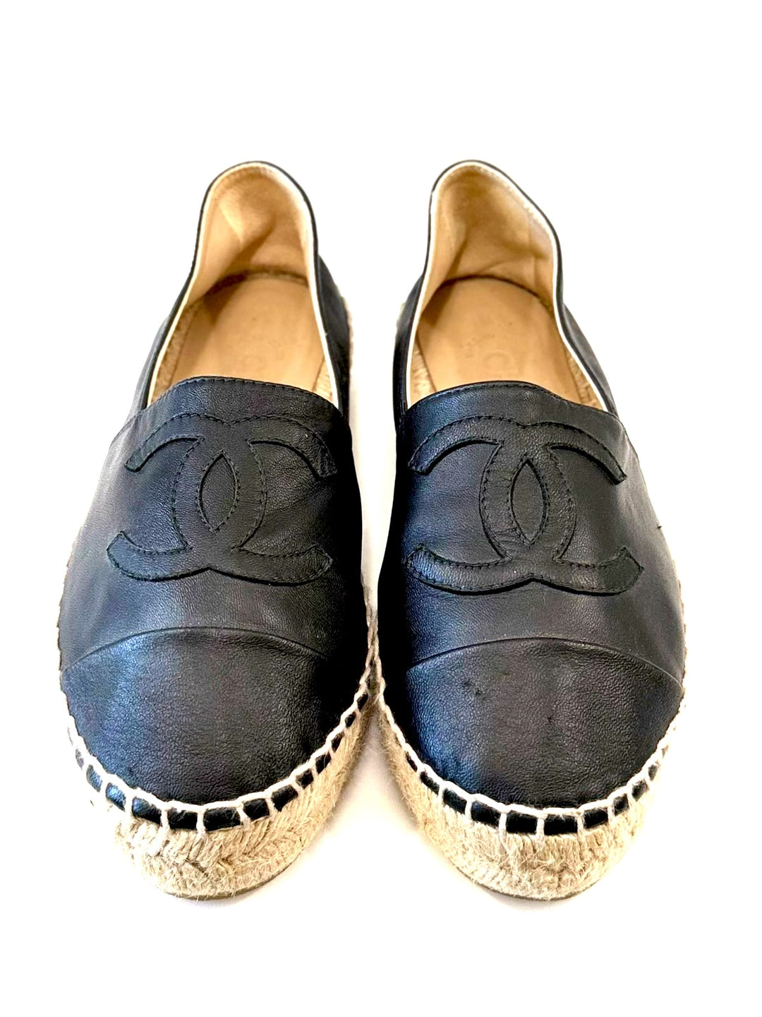 CHANEL CC LOGO LAMBSKIN LEATHER ESPADRILLES