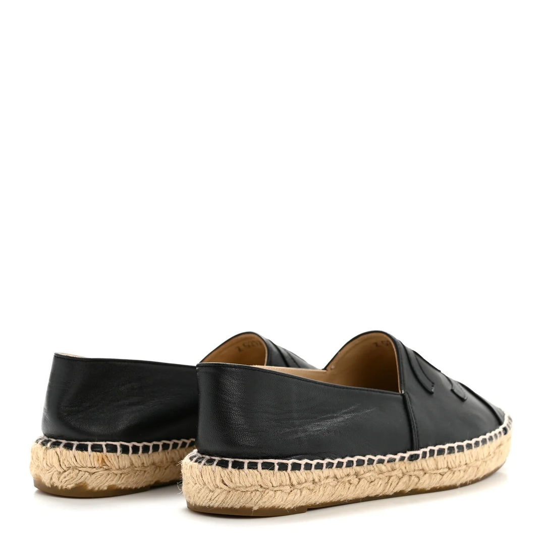 CHANEL CC LOGO LAMBSKIN LEATHER ESPADRILLES