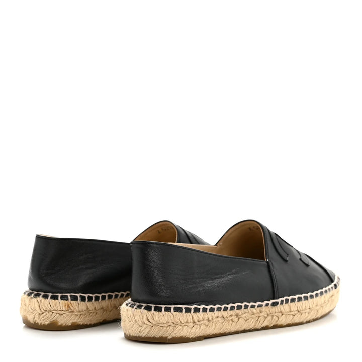 CHANEL CC LOGO LAMBSKIN LEATHER ESPADRILLES