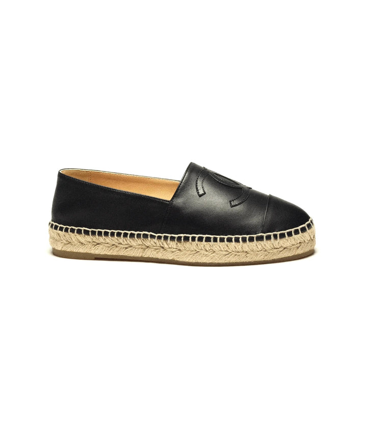 CHANEL CC LOGO LAMBSKIN LEATHER ESPADRILLES